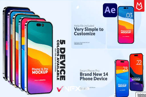 [AE模板] 三维手机界面APP应用展示介绍动画 Phone 14 Pro Device Mockup