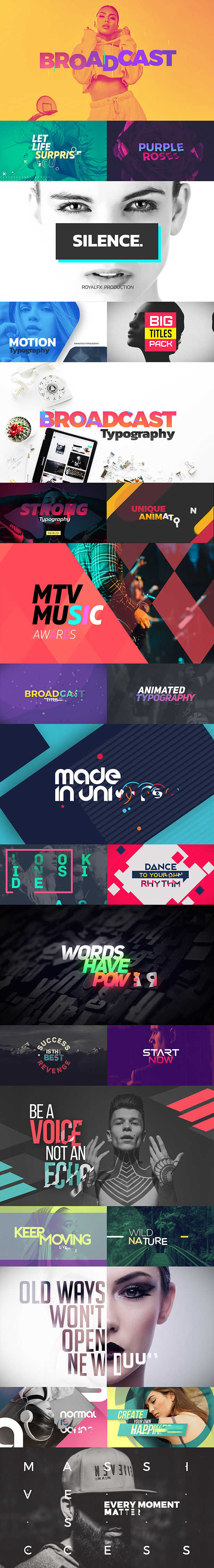 [AE脚本+模板] 时尚文字排版标题动画预设 TypeX – Broadcast Pack Title Animation Presets Library