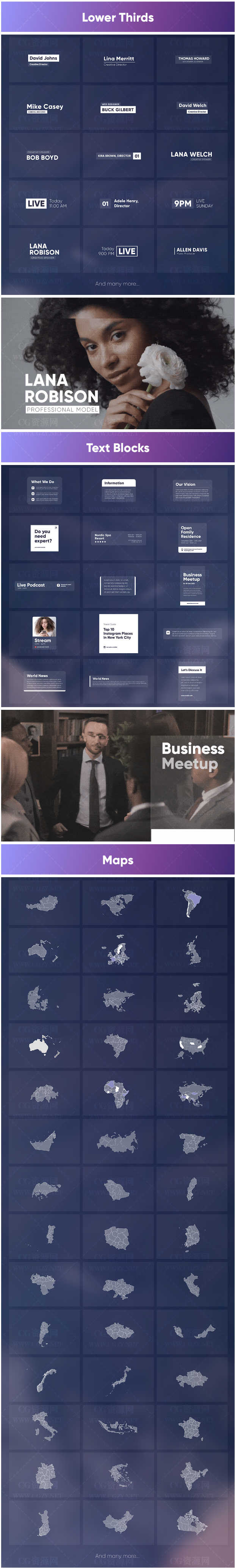 [AE预设+脚本] 1000+数据信息柱状图饼状图趋势步骤图指示线文字标题动画 Infographic Elements