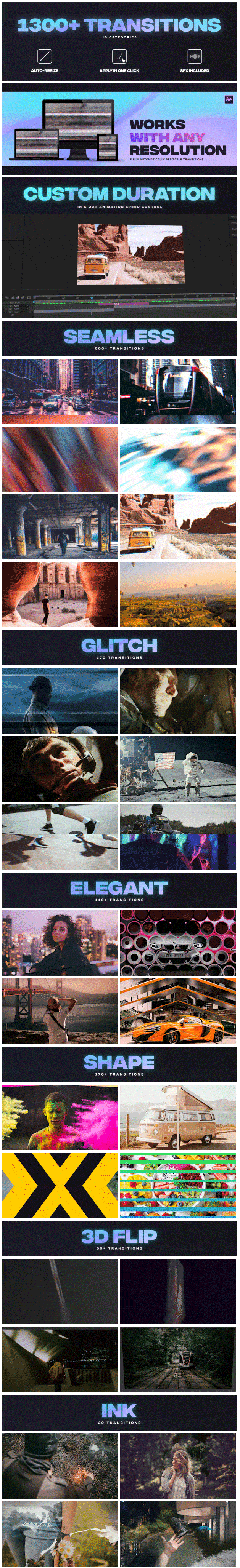 [AE脚本] 4000组无缝视频转场文字标题排版字幕条动画调色特效预设 AtomX BASE v3