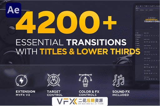 [AE脚本] 4200种摄像机扭曲信号损坏笔刷水墨视频转场文字标题字幕预设 Transitions V3.0