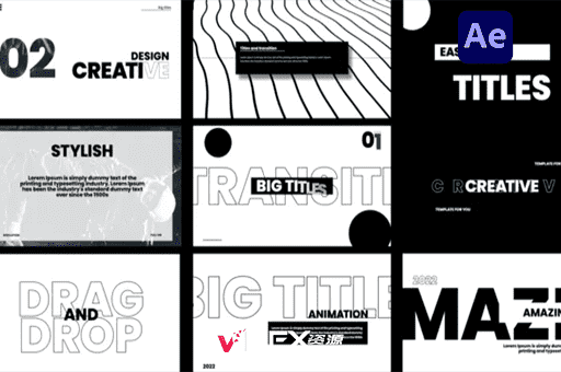 [AE模板] 现代动态文字标题转场过渡 Typography titles with transitions