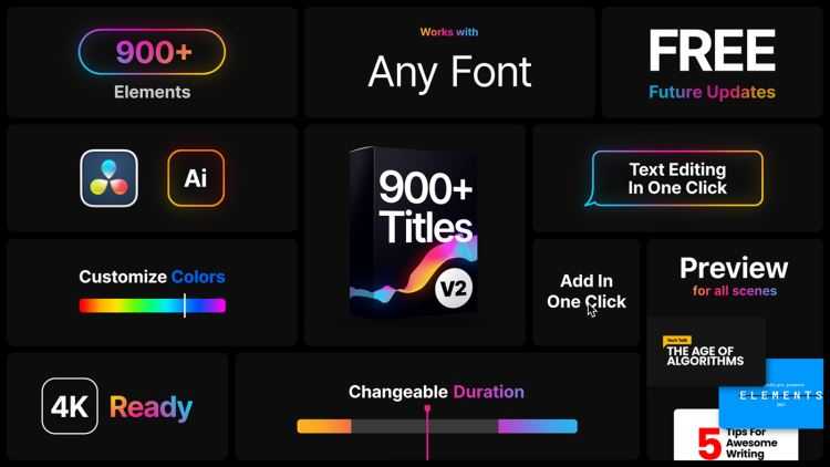[达芬奇模板] 474组文字标题字幕信号损坏时尚呼叫指示线排版动画 Titles Pro | DaVinci Resolve V2
