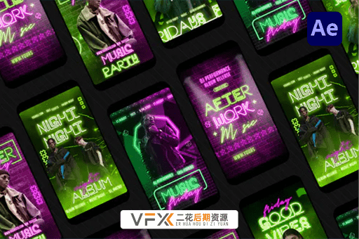 [AE模板] 5款竖版炫酷赛博朋克霓虹灯人物展示动画 Neon Reels