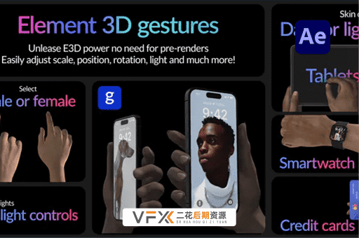 [AE模板] 5种手机设备界面触控缩放点击滑动手势动画 Real Hand Gestures