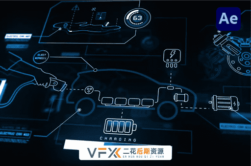 [AE模板] 200种科技感汽车UI界面图标HUD动画 Electric Car HUD