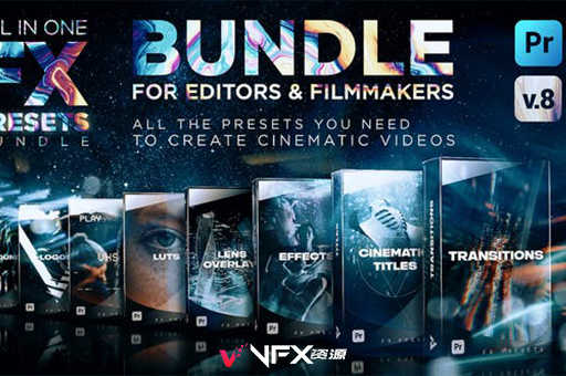[PR模板] 1500+数字故障视频转场特效镜头漏光标题动画LUTS调色预设蒙太奇剪辑素材包+音效 V8