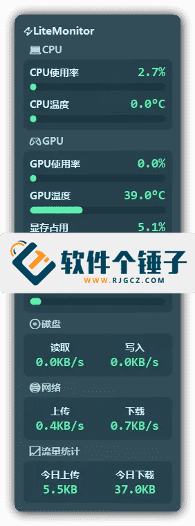 实时显示CPU内存网络使用率的轻量系统监控工具 LiteMonitor v1.2.7 中文版【软件个锤子·R4630】