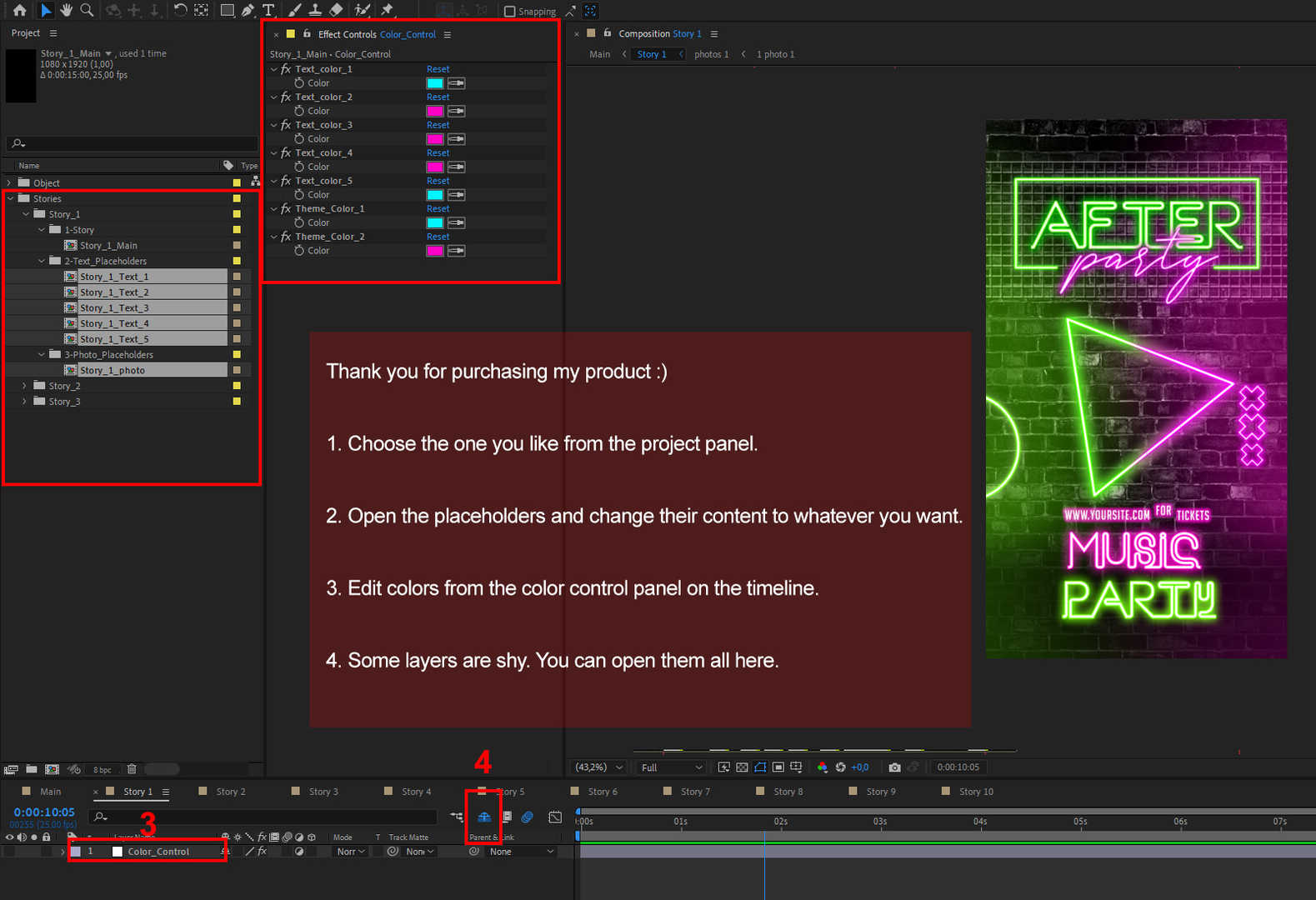 [AE模板] 5款竖版炫酷赛博朋克霓虹灯人物展示动画 Neon Reels