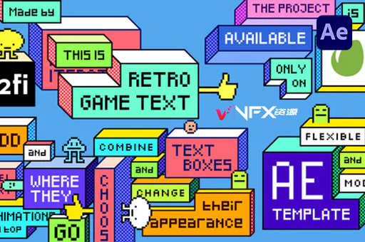 [AE模板] 创意卡通游戏文字标题动画 Retro Game Text