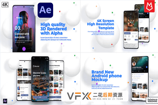 [AE模板] 安卓手机APP应用演示展示片头 App Presentation Android Phone Mockup