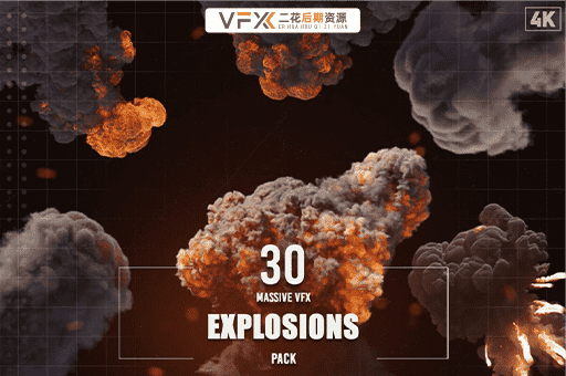 [特效素材] 31个大型爆炸浓烟4K视频 30 Massive VFX Explosions Pack 带透明通道