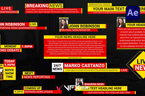 [AE模板] 广播新闻电视节目字幕条标题动画 News Broadcast Lower Thirds