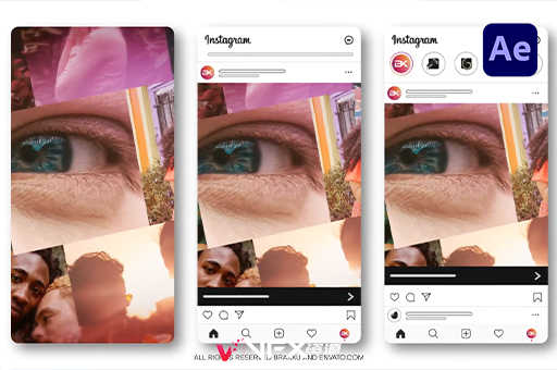 [AE模板] 创意多图像汇聚拼贴幻灯片展示动画 Instagram Mosaic Photo Reveal