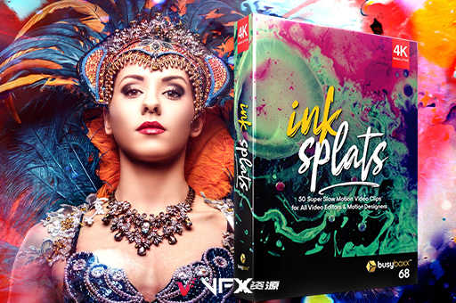 [特效素材] 50个彩色水墨滴落飞溅散开特效合成动画 BBV68 Ink Splats