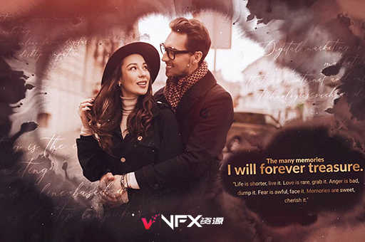 [AE模板] 中国风滴墨散开老旧复古水彩风格遮罩相册幻灯片 Ink Drop Photo Slideshow