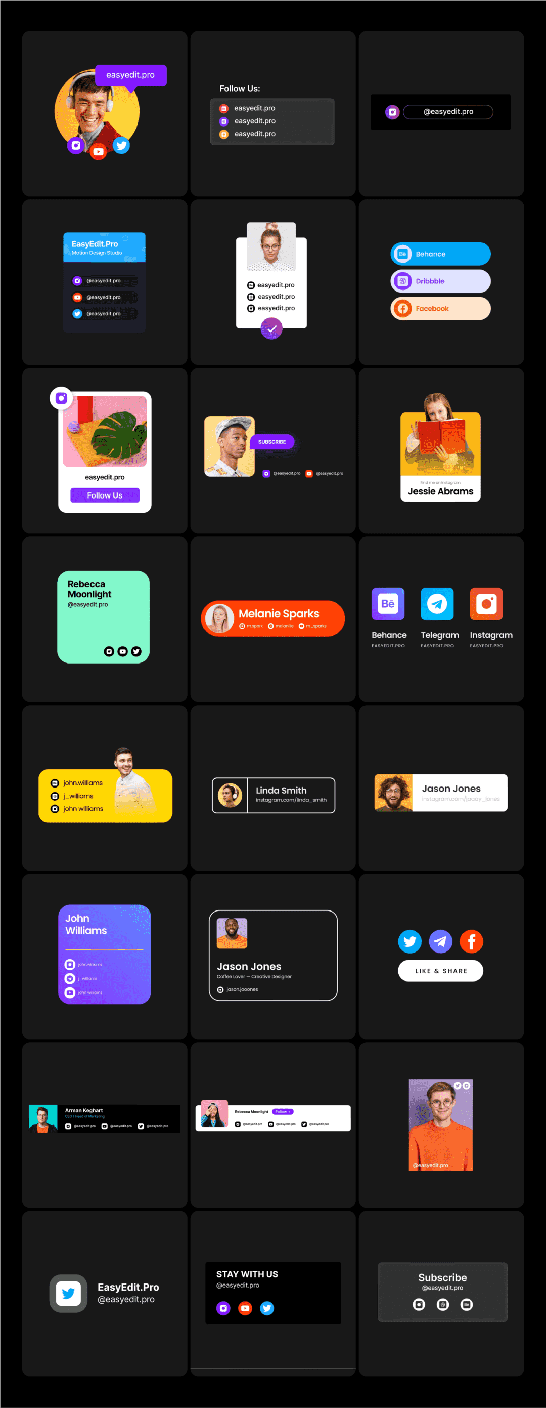 [AE脚本] 1650+文字图片排版字幕条信息数据指示线背景Logo社交网络视频包装元素动画包 V3.0