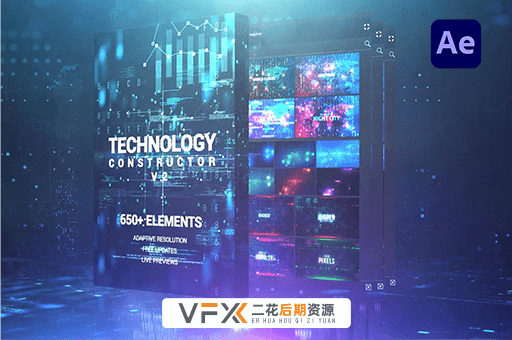 [AE预设+脚本] 650组高科技场景HUD元素数字故障数据线条UI界面动画 Technology Constructor V2.2 中文汉化