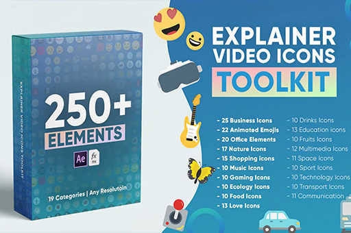 [AE模板] 250组扁平化卡通图标动画包 Explainer Video Icons Toolkit