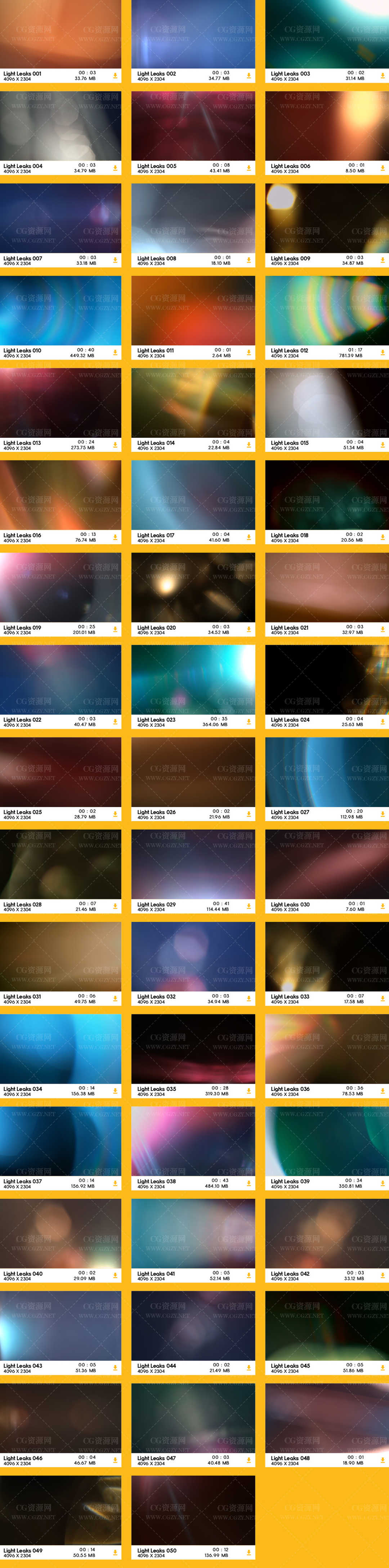 [特效素材] 50种唯美漂亮真实镜头光效叠加动画 BusyBoxx BBV72 Light Leaks