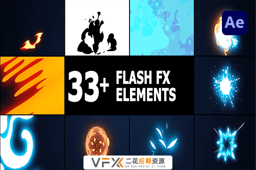 [AE模板] 33种动漫卡通手绘能量电流火焰MG动画 Flash FX Overlay Pack