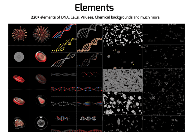 [AE脚本] 700种医疗建造师人体骨骼器官DNA细胞动画元素AtomX版 Medical Constructor