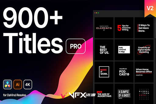 [达芬奇模板] 474组文字标题字幕信号损坏时尚呼叫指示线排版动画 Titles Pro DaVinci Resolve V2