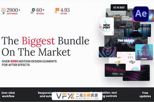 [AE脚本] 6350组创意动态故障动画图形文字标题转场动态背景MG音效合集包 All-In-One Bundle v7.2