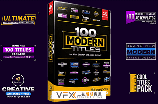[AE/FCPX模板] 100种炫酷文字创意标题预设 BusyBoxx V05 Modern Titles