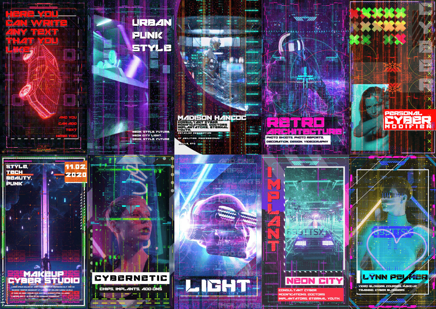 [AE/PR模板] 未来科幻赛博朋克图形元素文字标题背景动画 Cyberpunk HUD 2