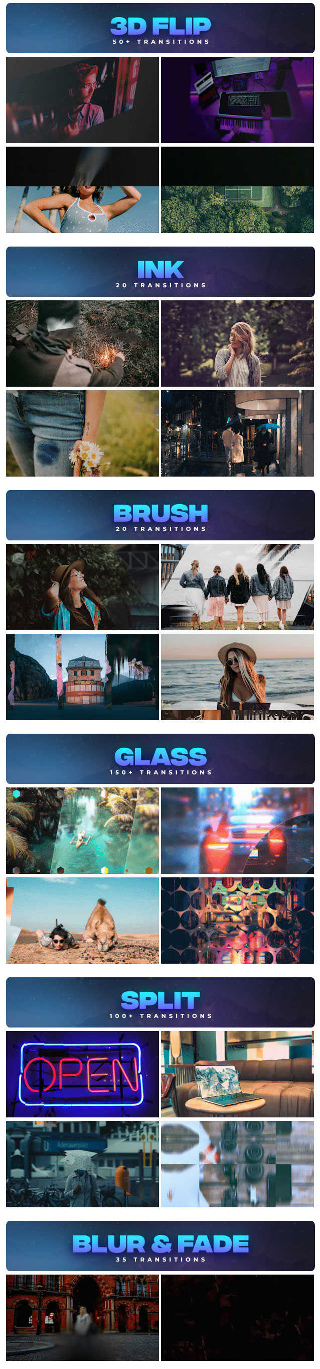 [AE脚本] 1500组摄像机聚焦信号损坏图形水墨笔刷模糊无缝视频转场预设