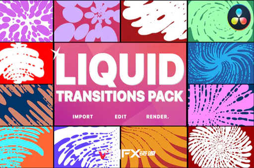 [达芬奇模板] 卡通液体遮罩过渡转场预设 Liquid Transitions DaVinci Resolve