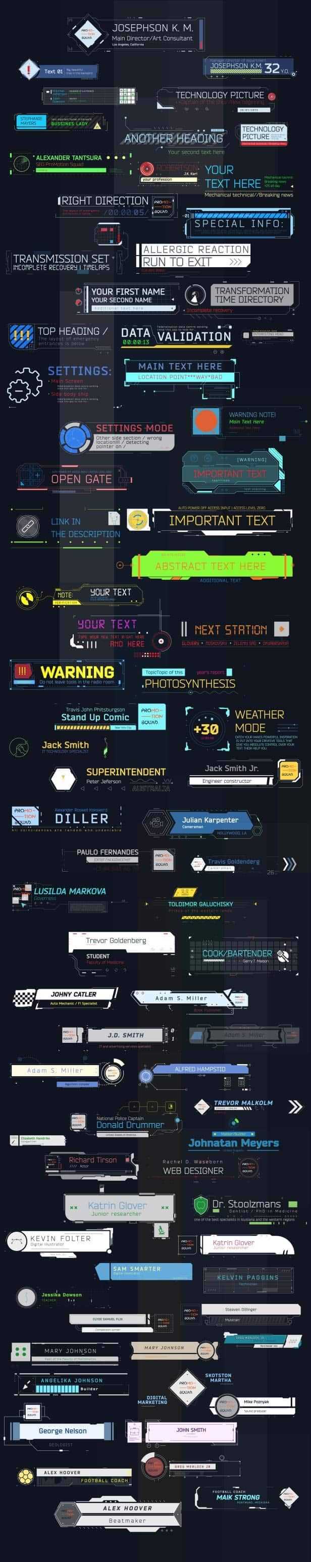 [AE脚本] 1850多种科技感HUD界面UI指示线文字标题线条圆圈边框动画元素 HUDGE V2.1