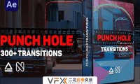 [AE预设+脚本] 300组复古胶片故障叠加效果摄像机视频无缝转场预设 Punch Hole Transitions Library