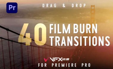 [PR模板] 40种唯美复古光晕电影燃烧转场动画 Film Burn Transitions – Premiere Pro