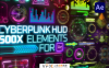 [AE脚本] 523个HUD科技感赛博朋克霓虹发光UI元素图形动画 Cyberpunk HUD Elements for After Effects