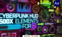 [AE脚本] 523个HUD科技感赛博朋克霓虹发光UI元素图形动画 Cyberpunk HUD Elements for After Effects