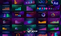 [AE模板] 73组数据分析统计信息图表曲线饼状图柱状图UI动画素材 Moonlight infographics