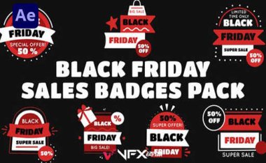 [AE模板] 双11或购物节活动促销时尚特卖会商品报价贴纸动画 Black Friday Sale Badges Pack