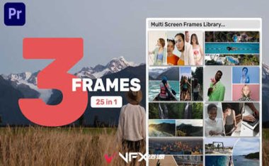 [PR模板] 动态视频3分屏展示动画画面组合预设 Multi Screen Frames Library