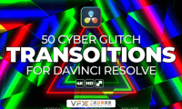 [达芬奇模板] 50种赛博朋克故障干扰过渡转场预设 Cyber Glitch Transition Pack