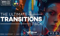 [达芬奇模板] 200种摄像机扭曲冲击水墨笔刷遮罩无缝视频转场预设 Ultimate Transitions Pack V2