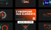 [AE模板] 32个未来赛博朋克HUD元素动画 Cyberpunk HUD Elements
