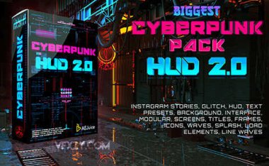 [AE/PR模板] 未来科幻赛博朋克图形元素文字标题背景动画 Cyberpunk HUD 2