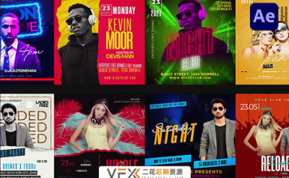 [AE模板] 人物宣传结束海报排版设计动画 Clubs & Parties Instagram Pack